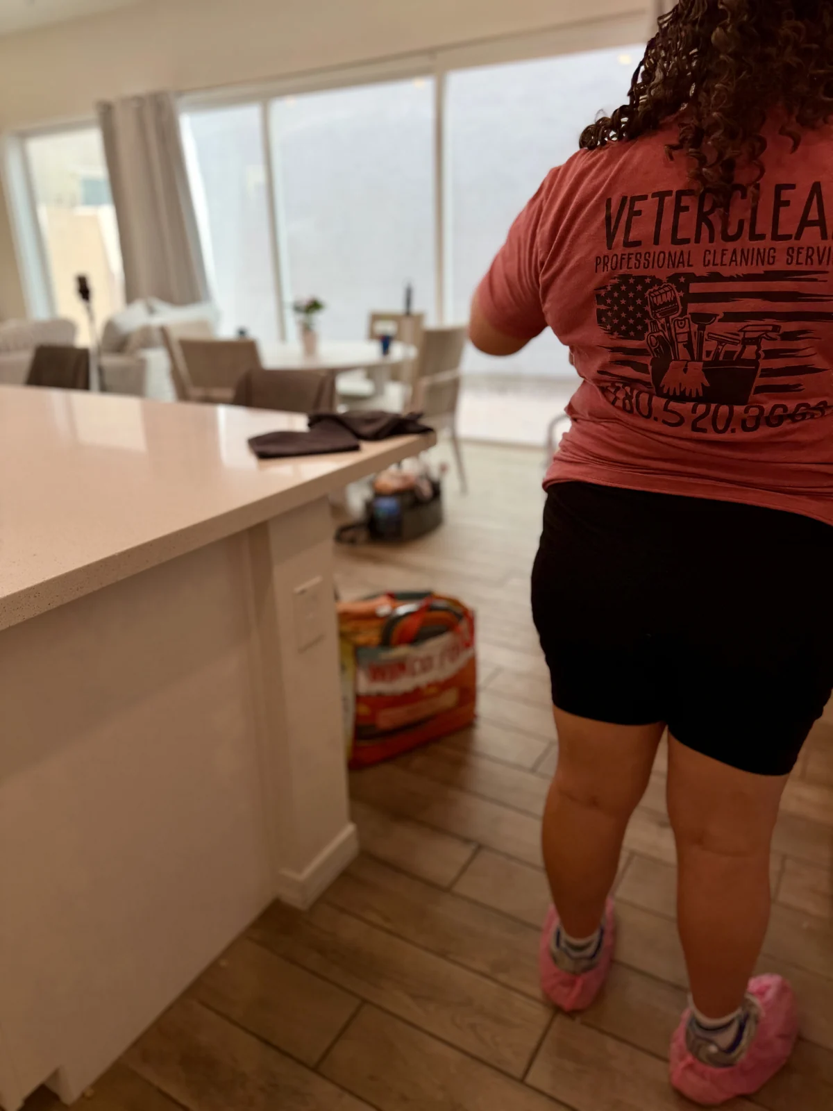 Open kitchen and living area turned over for the next Airbnb guest