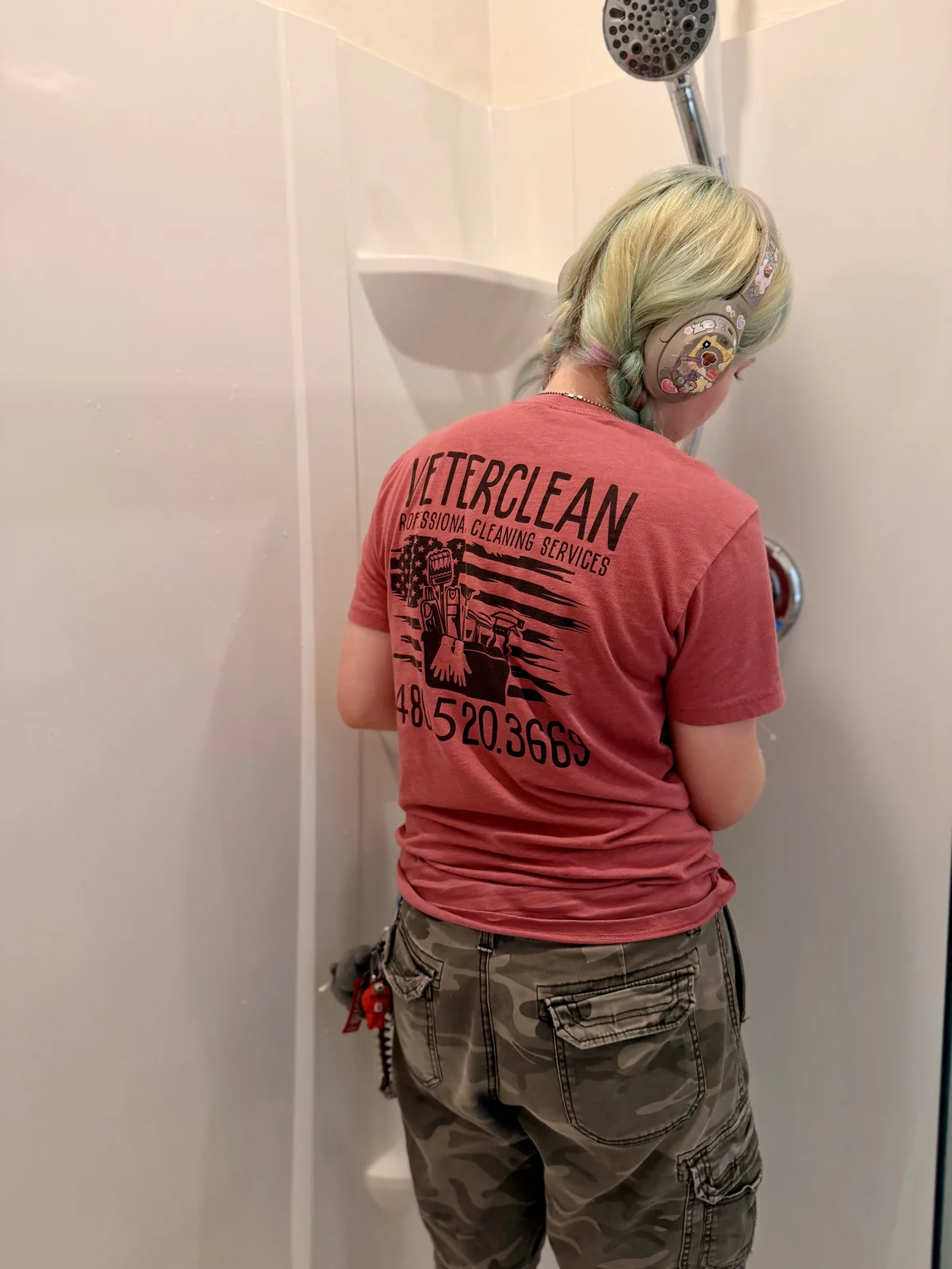 Deep cleaning shower walls with natural products in Mesa Arizona